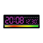 Sveglia digitale a LED con illuminazione RGB ad attivazione sonora, ampio display con visualizzazione di data/giorno/temperatura, uscita USB.