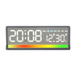 Sveglia digitale a LED con illuminazione RGB ad attivazione sonora, ampio display con visualizzazione di data/giorno/temperatura, uscita USB.