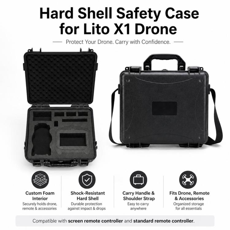 Custodia protettiva antiurto per drone DJI Lito 1 / X1, portatile e impermeabile per esterni., Black No Shoulder Strap, Black With Shoulder Strap
