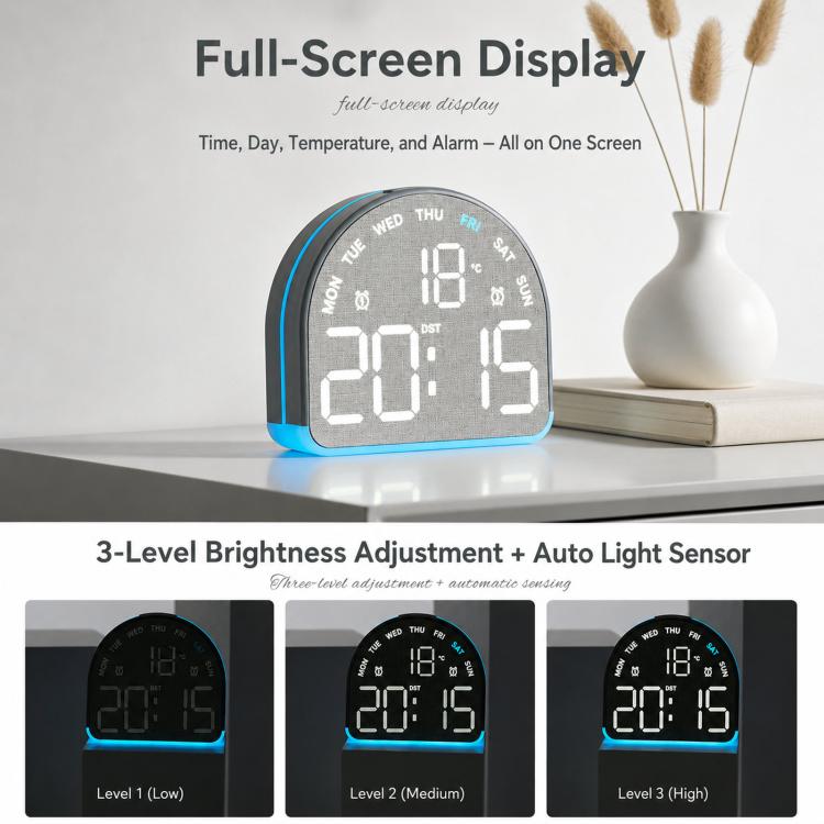 Sveglia digitale a LED con luce ambientale inferiore, orologio da scrivania con indicazione della temperatura, ora legale e doppia sveglia.