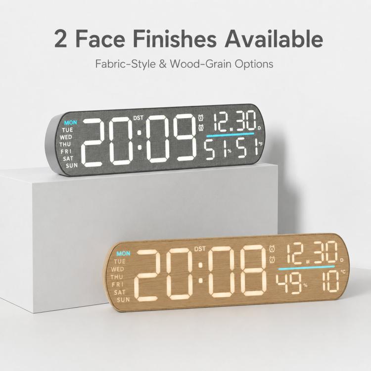 Sveglia digitale a LED con visualizzazione della temperatura, ora legale e doppio allarme., 6665A Wood Grain, 6665B Fabric Texture, 6686A Wood Grain, 6686B Fabric Texture