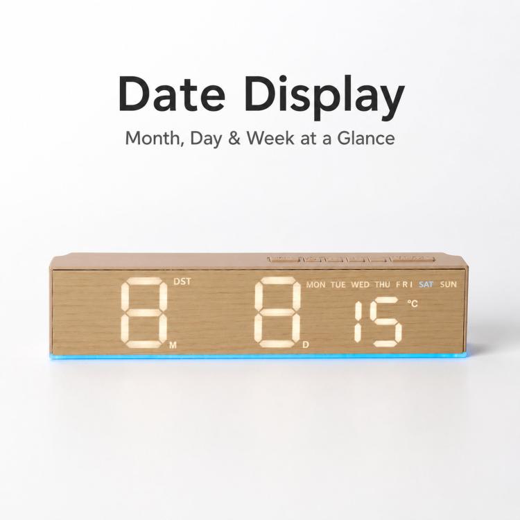 Sveglia digitale a LED con visualizzazione della temperatura, ora legale e doppio allarme., 6665A Wood Grain, 6665B Fabric Texture, 6686A Wood Grain, 6686B Fabric Texture