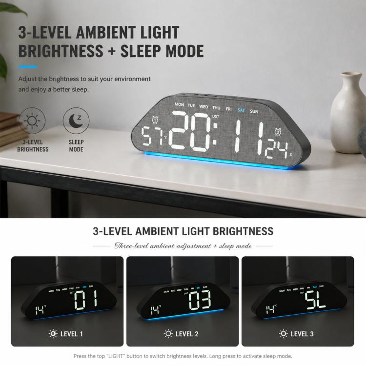 Sveglia digitale con caricatore USB, precisa al secondo, orologio da scrivania a LED