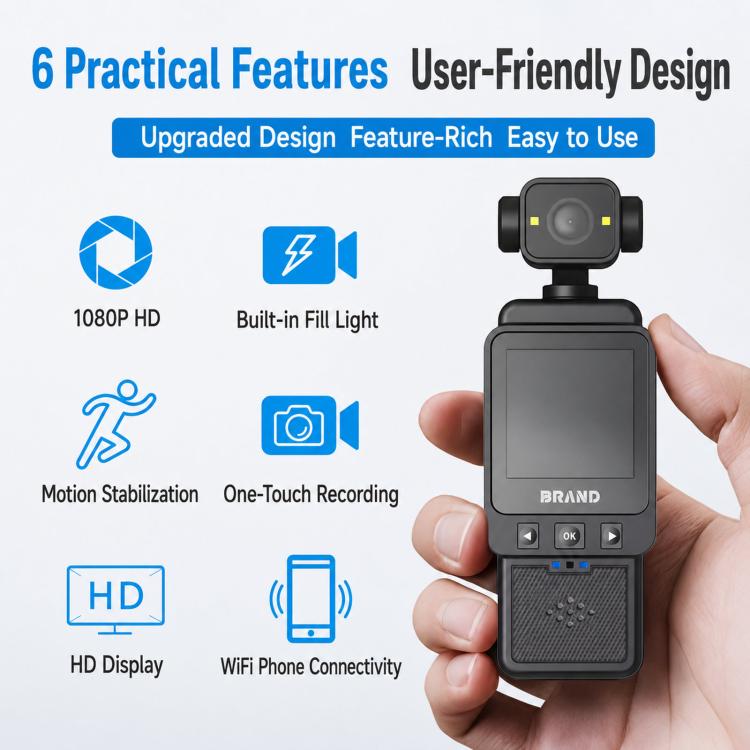 Videocamera indossabile WiFi 1080P con obiettivo girevole e clip