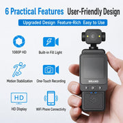 Videocamera indossabile WiFi 1080P con obiettivo girevole e schermo da 1,6 pollici, ideale per lo sport e come action camera tascabile con clip., DV01 1080P