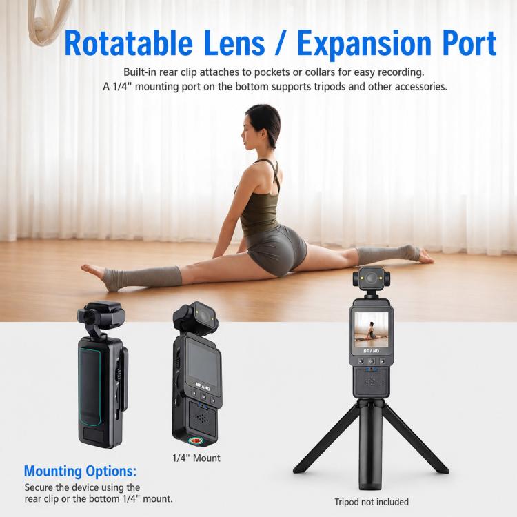 Videocamera indossabile WiFi 1080P con obiettivo girevole e clip