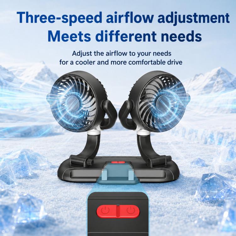 Ventilatore di raffreddamento F5505 a doppia testa, 3 velocità, con supporto per telefono, angolo regolabile e bassa rumorosità., F5505