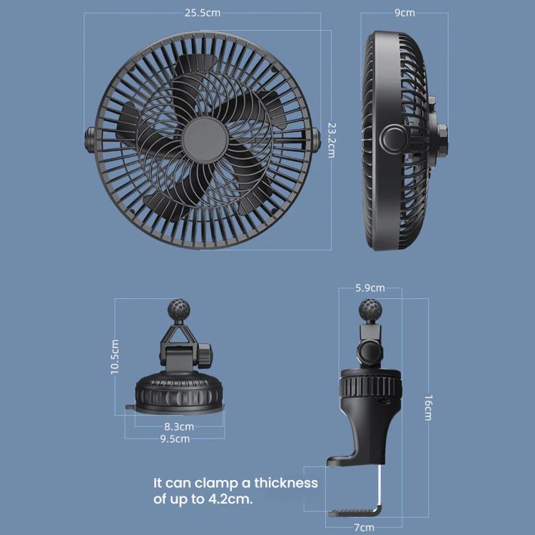 Ventilatore per auto 12V/24V con velocità regolabile e gancio