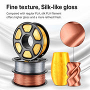 Filamento PLA Silk per stampante 3D, 1,75 mm, bobina da 1 kg, finitura lucida metallizzata, materiale per stampa 3D