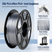 Filamento PLA Silk per stampante 3D, 1,75 mm, bobina da 1 kg, finitura lucida metallizzata, materiale per stampa 3D