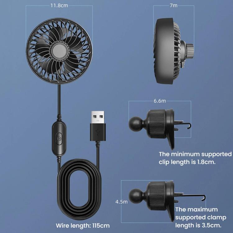 Ventilatore silenzioso USB a 3 velocità per bocchette auto