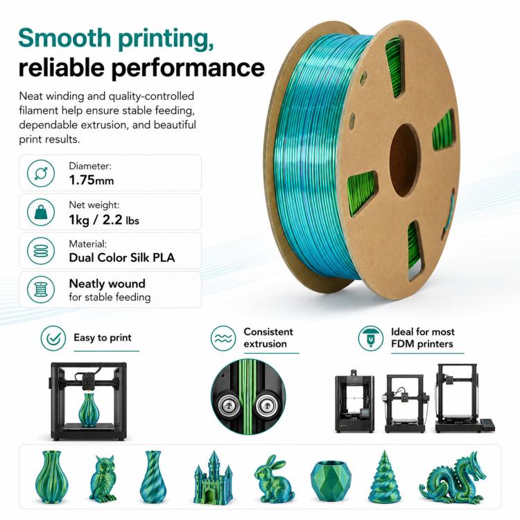 Filamento PLA bicolore effetto seta 1,75 mm bobina 1 kg