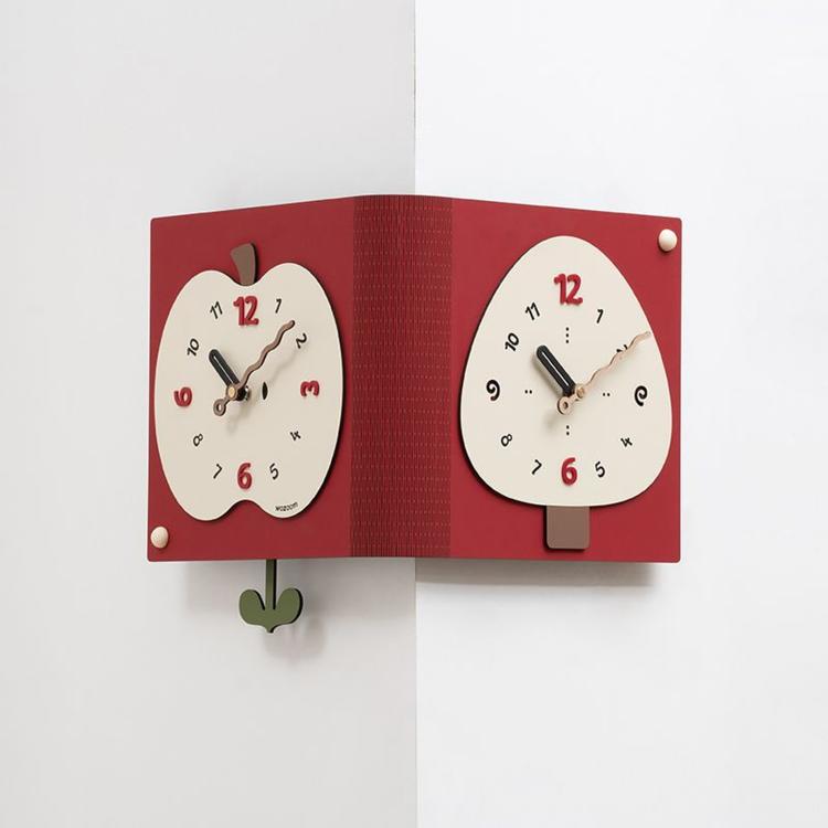 Orologio da parete angolare minimalista a doppia faccia per soggiorno WOZOOM, Red Medium, Red Large, Beige Large