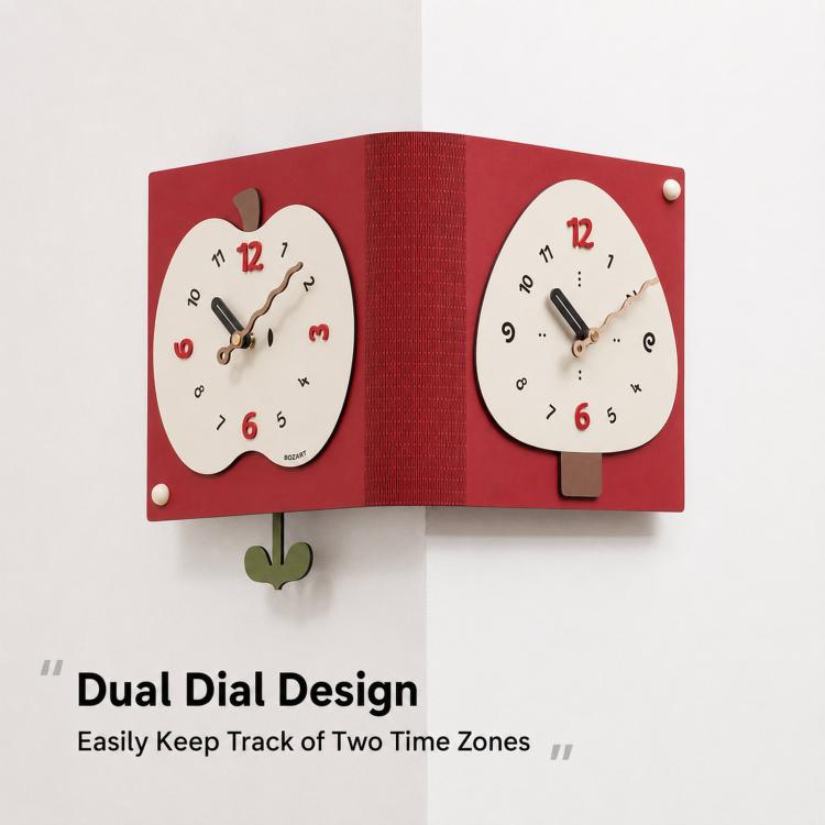 Orologio da parete angolare minimalista a doppia faccia per soggiorno WOZOOM, Red Medium, Red Large, Beige Large