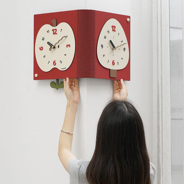 Orologio da parete angolare minimalista a doppia faccia per soggiorno WOZOOM, Red Medium, Red Large, Beige Large