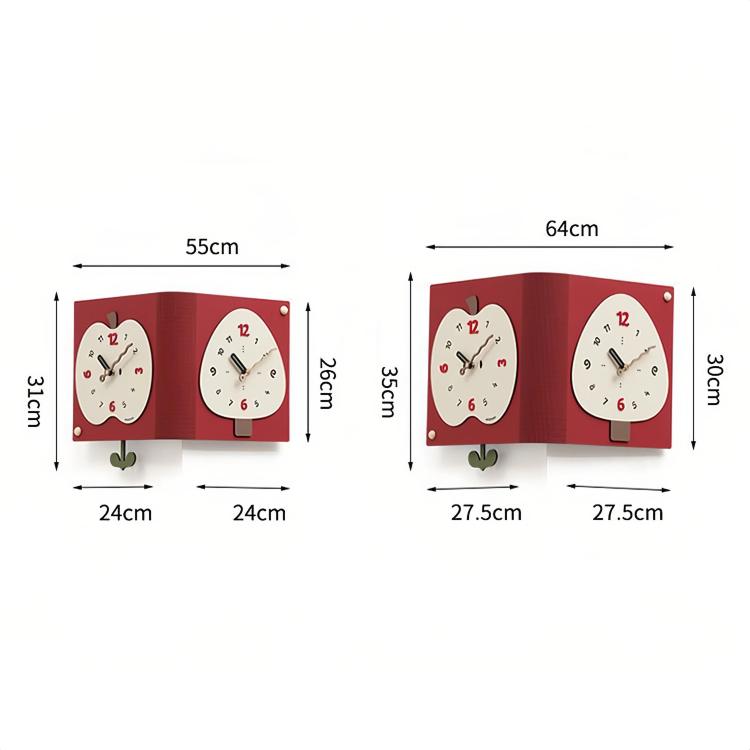 Orologio da parete angolare minimalista a doppia faccia per soggiorno WOZOOM, Red Medium, Red Large, Beige Large