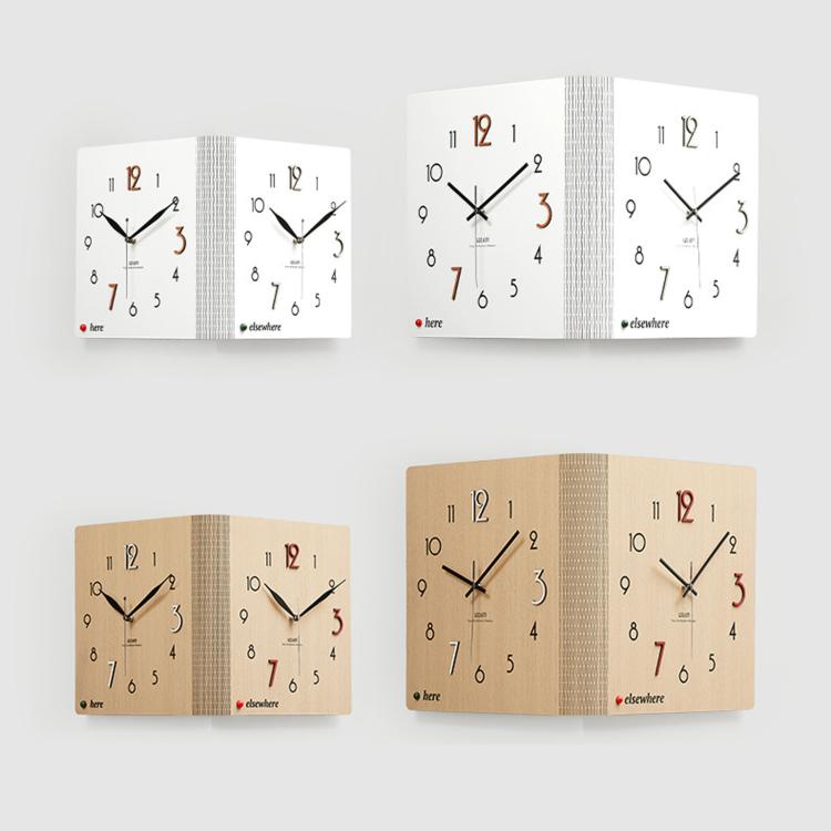 WOZOOM Orologio da parete angolare bifacciale, semplice e decorativo per gli angoli del soggiorno, White Medium, White Large, Woodgrain Brown Medium, Woodgrain Brown Large