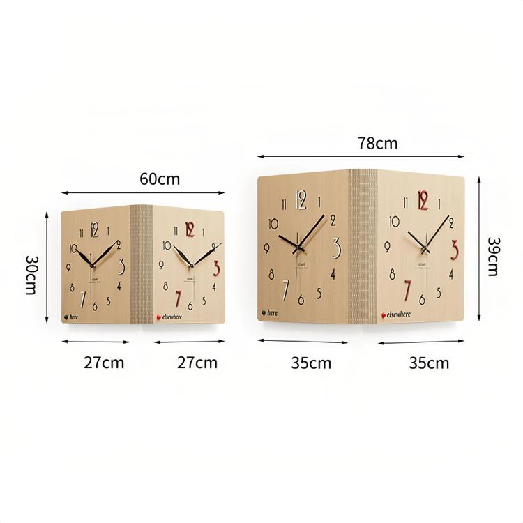WOZOOM Orologio da parete angolare bifacciale, semplice e decorativo per gli angoli del soggiorno, White Medium, White Large, Woodgrain Brown Medium, Woodgrain Brown Large