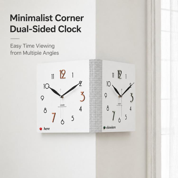 WOZOOM Orologio da parete angolare bifacciale, semplice e decorativo per gli angoli del soggiorno, White Medium, White Large, Woodgrain Brown Medium, Woodgrain Brown Large