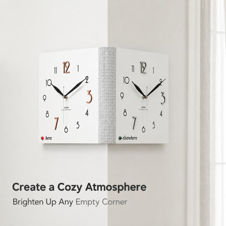 WOZOOM Orologio da parete angolare bifacciale, semplice e decorativo per gli angoli del soggiorno, White Medium, White Large, Woodgrain Brown Medium, Woodgrain Brown Large