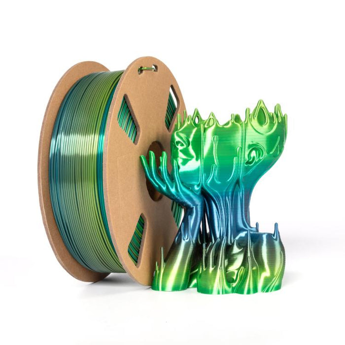 Filamento PLA Silk Rainbow da 1,75 mm, bobina da 1 kg, effetto cangiante e sfumato, materiale per stampa 3D.