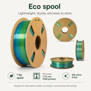 Filamento PLA Silk Rainbow da 1,75 mm, bobina da 1 kg, effetto cangiante e sfumato, materiale per stampa 3D.