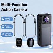 Videocamera indossabile con cordino magnetico, obiettivo girevole, WiFi, mini videocamera per vlog, action cam con stabilizzazione elettronica dell'immagine (EIS), registratore video., 1080P, 4K