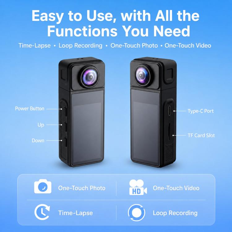 Videocamera indossabile WiFi 4K con obiettivo girevole