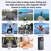 Videocamera indossabile con cordino magnetico, obiettivo girevole, WiFi, mini videocamera per vlog, action cam con stabilizzazione elettronica dell'immagine (EIS), registratore video., 1080P, 4K