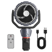 Ventilatore oscillante da esterno F8105 con luce LED, telecomando e ricaricabile, portatile., F8105