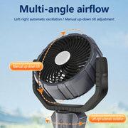 Ventilatore oscillante da esterno F8105 con luce LED, telecomando e ricaricabile, portatile., F8105
