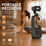 Videocamera portatile per vlog con obiettivo motorizzato girevole a 270 gradi, schermo da 2 pollici, videoregistratore tascabile, WiFi, action cam sportiva., DV07-4K