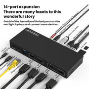 Dock di espansione Gigabit Dual HDMI/DP di Blueendless con cavo splitter USB 3.2 per triplo display, 14 in 1