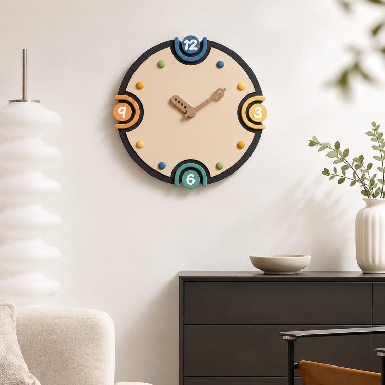 wozoom Orologio da parete moderno in stile crema, in legno colorato, silenzioso, senza ticchettio, decorativo