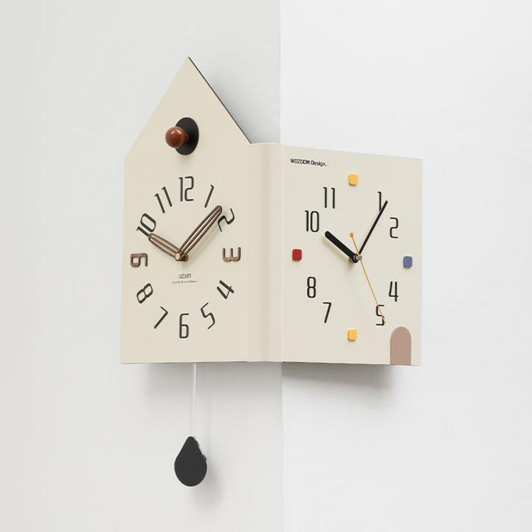 wozoom Orologio da parete angolare moderno a doppia faccia, silenzioso, a forma di casa, decorativo, Cream White Medium, Cream White Large, Yellow Medium, Yellow Large, White Medium, White Large