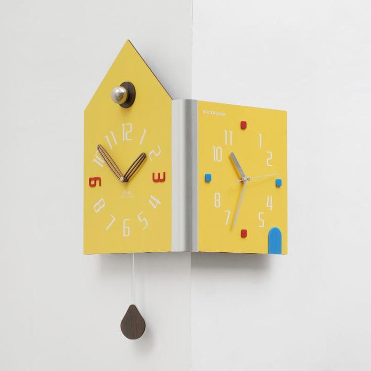 wozoom Orologio da parete angolare moderno a doppia faccia, silenzioso, a forma di casa, decorativo, Cream White Medium, Cream White Large, Yellow Medium, Yellow Large, White Medium, White Large