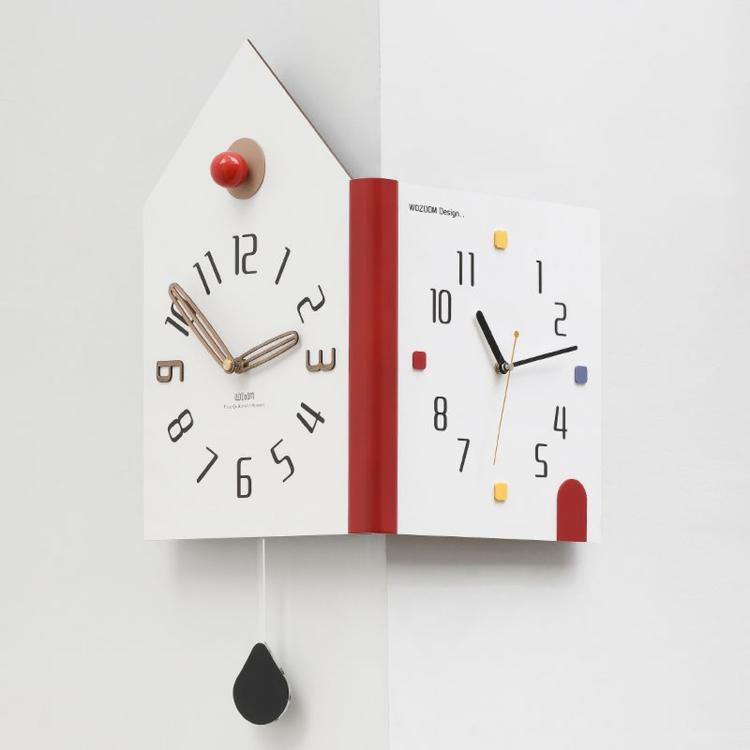 wozoom Orologio da parete angolare moderno a doppia faccia, silenzioso, a forma di casa, decorativo, Cream White Medium, Cream White Large, Yellow Medium, Yellow Large, White Medium, White Large