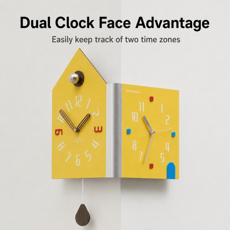 wozoom Orologio da parete angolare moderno a doppia faccia, silenzioso, a forma di casa, decorativo, Cream White Medium, Cream White Large, Yellow Medium, Yellow Large, White Medium, White Large