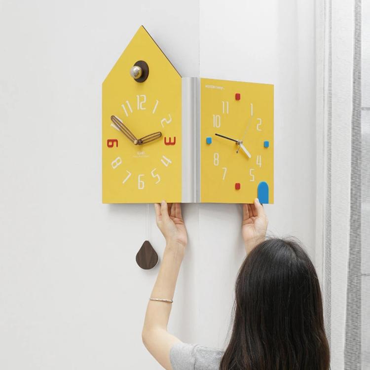 wozoom Orologio da parete angolare moderno a doppia faccia, silenzioso, a forma di casa, decorativo, Cream White Medium, Cream White Large, Yellow Medium, Yellow Large, White Medium, White Large