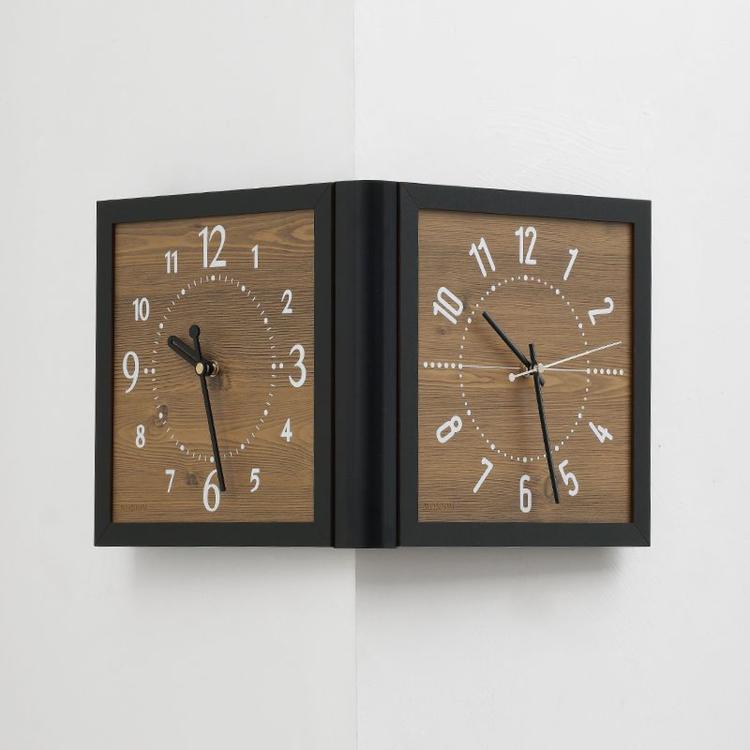 Orologio da parete angolare a doppia faccia wozoom per soggiorno, vintage, in legno, al quarzo, Brown Medium, Brown Large, White Medium, White Large