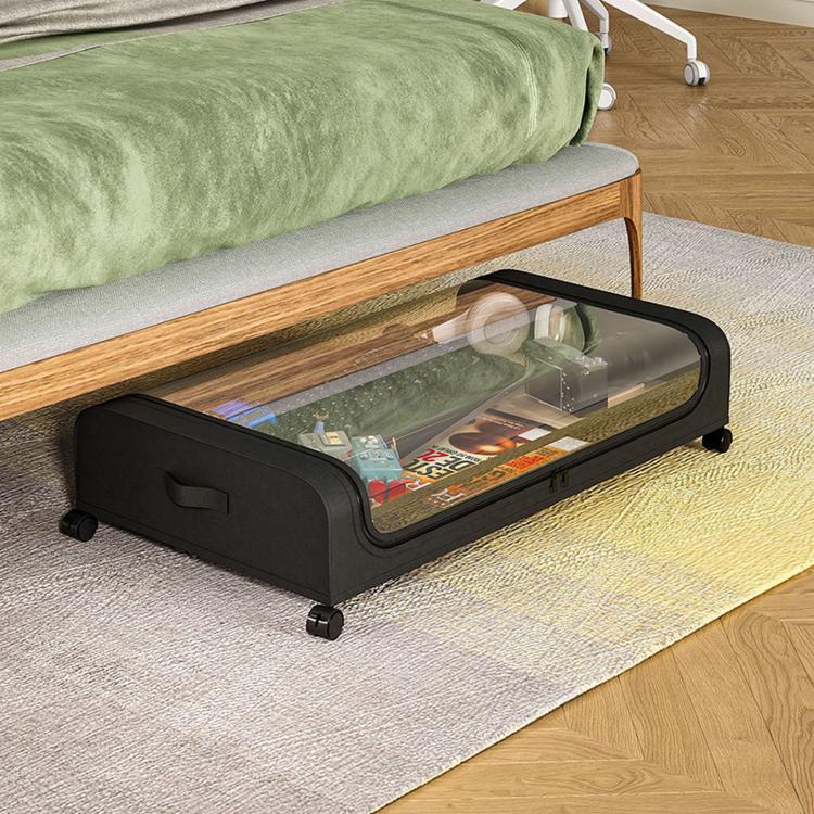 Contenitori portaoggetti sotto il letto con ruote, organizer sotto il letto con coperchio trasparente