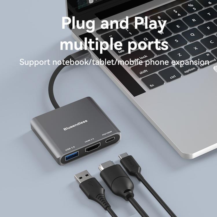 Blueendless Docking Station 3 in 1 Type-C HDMI 4K 60Hz