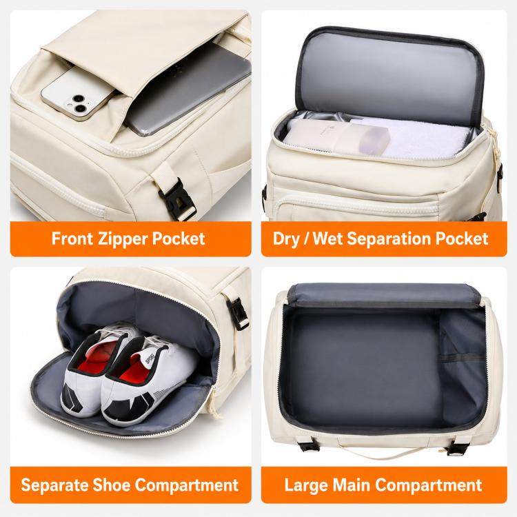 Zaino da viaggio espandibile, approvato per il trasporto aereo, capacità 28-38 litri, con scomparto per scarpe e tasca per laptop da 15,6 pollici.
