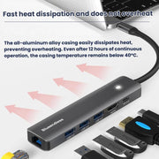 Docking station Blueendless Type-C con convertitore HDMI 4K ad alta definizione e Gigabit Ethernet., 6 in 1