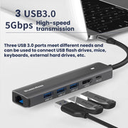 Docking station Blueendless Type-C con convertitore HDMI 4K ad alta definizione e Gigabit Ethernet., 6 in 1
