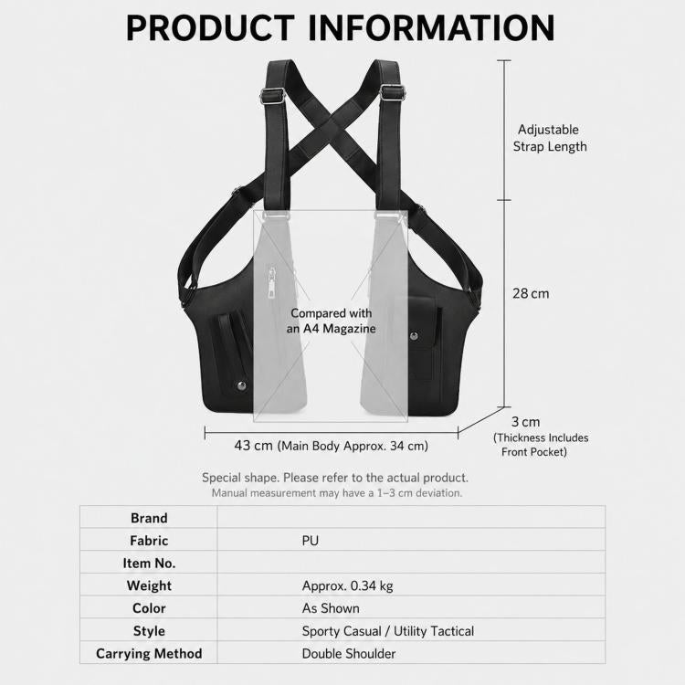 Borsa a tracolla sottoascella in pelle PU, imbracatura antifurto per il petto con cinghie regolabili, gilet multiuso Techwear.