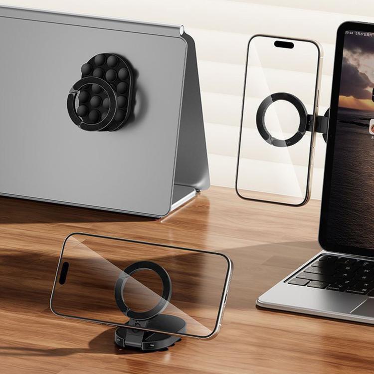 Supporto per telefono 3 in 1 con ventosa magnetica, girevole a 360 gradi, pieghevole, per specchio da doccia, palestra e con gancio a clip., 3-in-1 Black