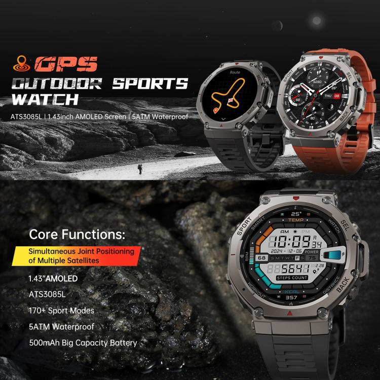 Smartwatch DM58 con schermo AMOLED da 1,43 pollici, GPS, impermeabile fino a 5 ATM e ideale per lo sport.