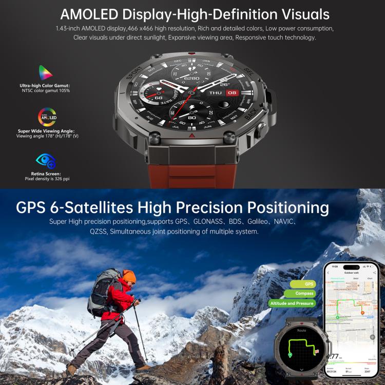 Smartwatch DM58 con schermo AMOLED da 1,43 pollici, GPS, impermeabile fino a 5 ATM e ideale per lo sport.