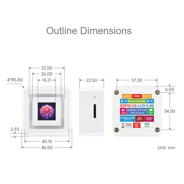 Scheda di sviluppo Waveshare ESP32-C6 con display LCD da 0,85 pollici, processore RISC-V single-core, risoluzione 128 × 128, supporta l'interazione vocale AI., 34519